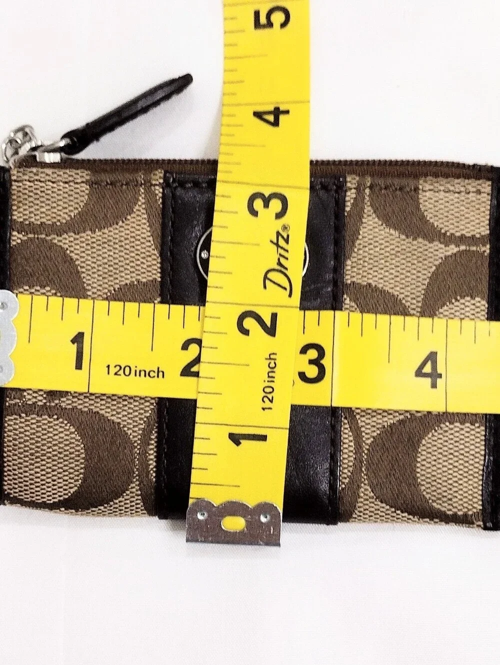 Coach Brown Signature Canvas & Dark Brown Leather Key Card Pouch
